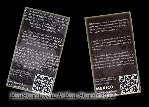 The back of the tickets to Monte Alban and Instituto Nacional de Antropologia e Historia